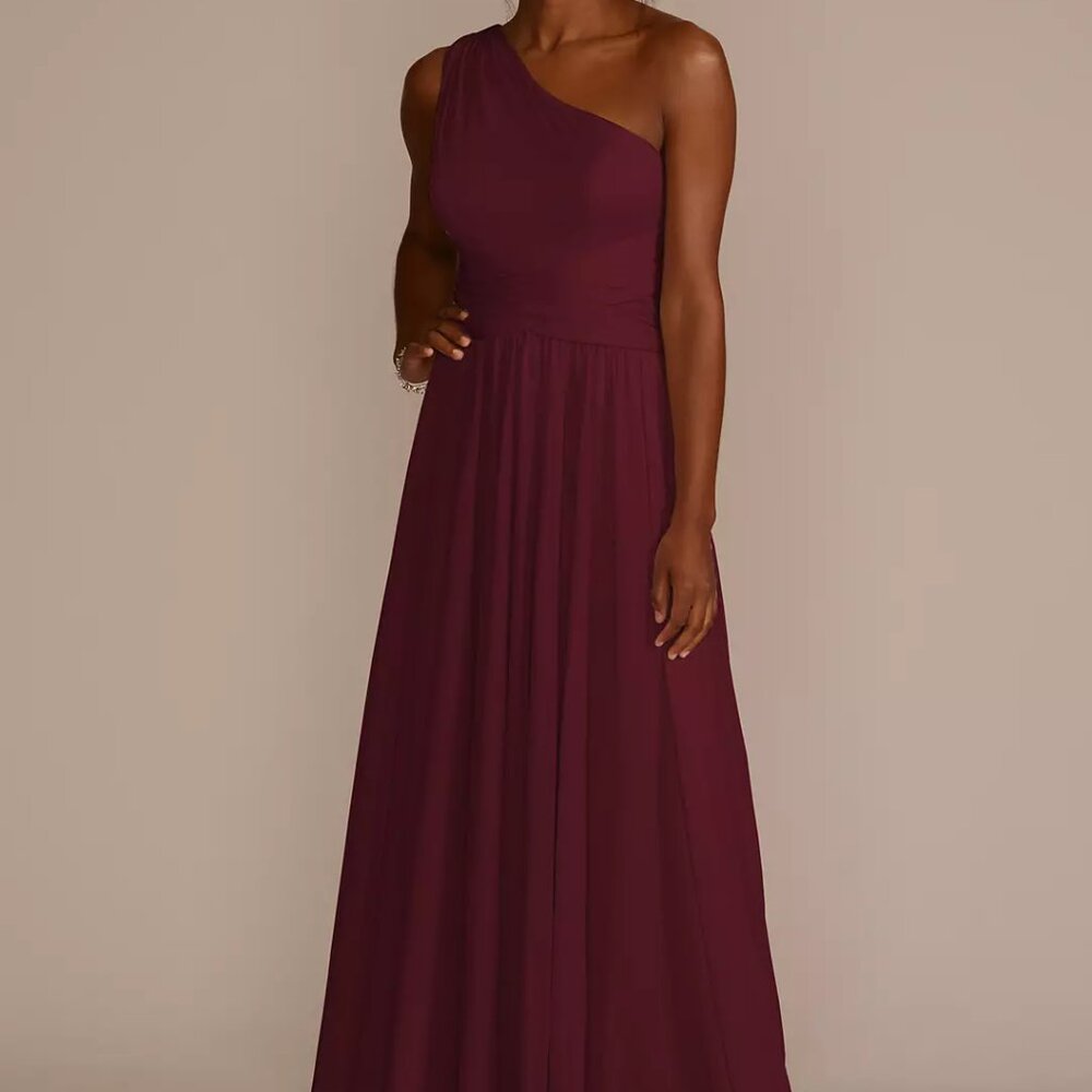 Mesh One-Shoulder Dress with Full Skirt